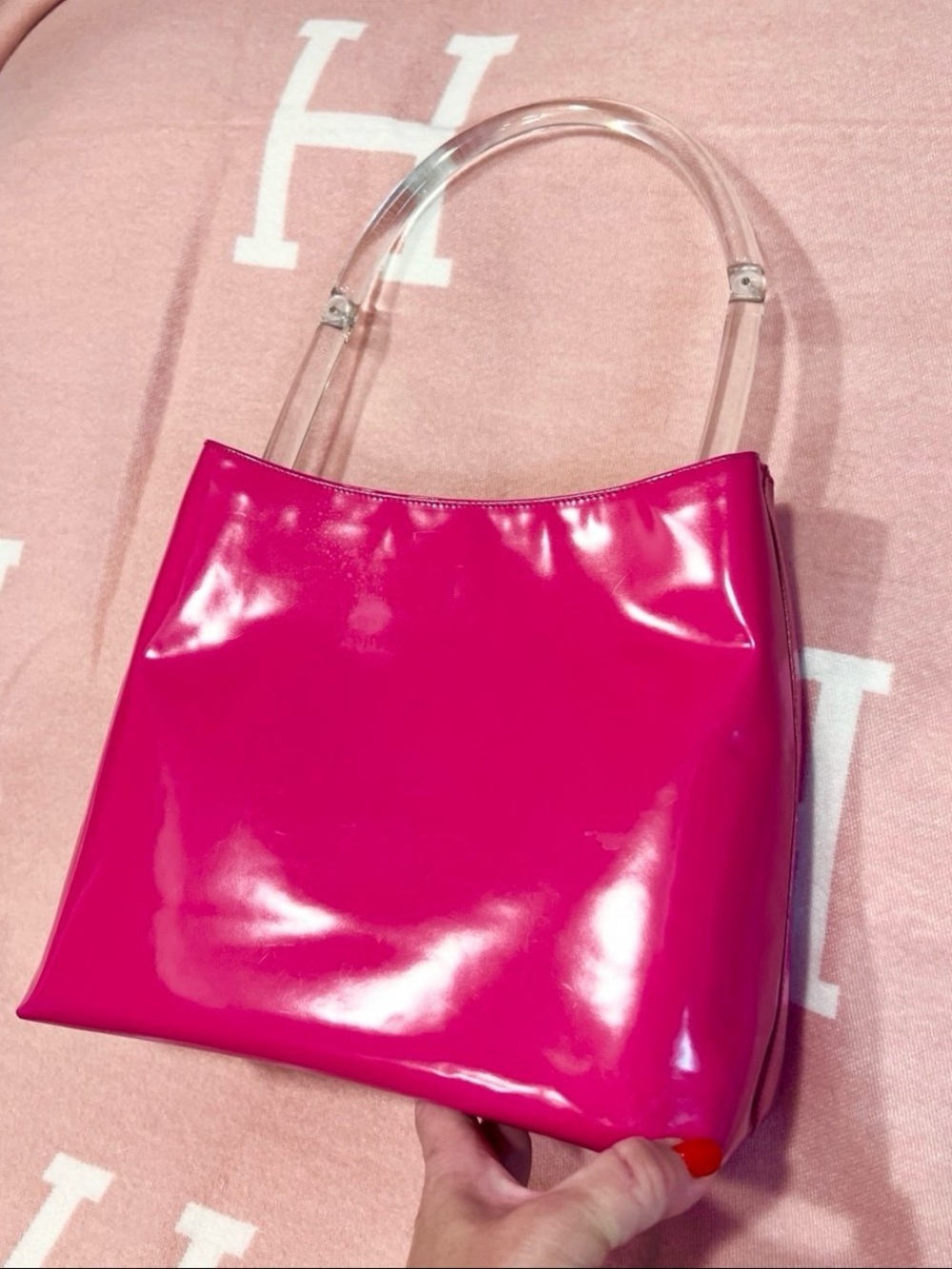 PRADA⭐️Hot Pink patent leather Bag/lucite Handles! Offers are welcome. - Picture 7 of 13